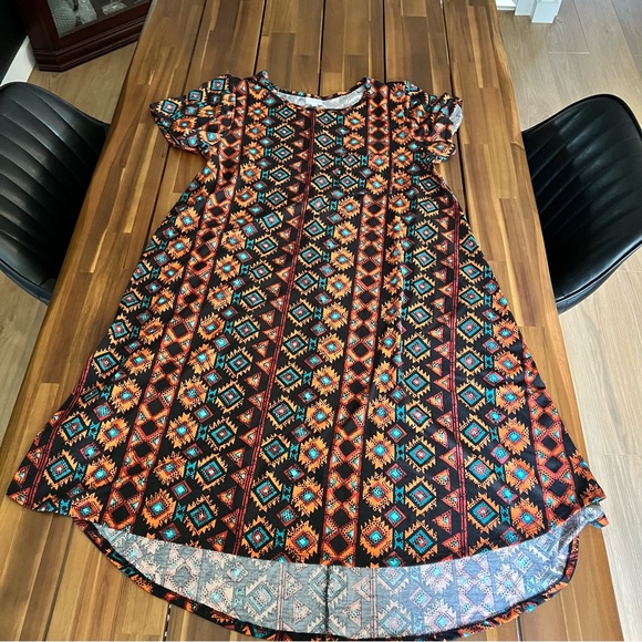 LulaRoe Aztec Tribal Carly Swing Dress Size XL Blue Teal Black Orange High-Low - Picture 5 of 6